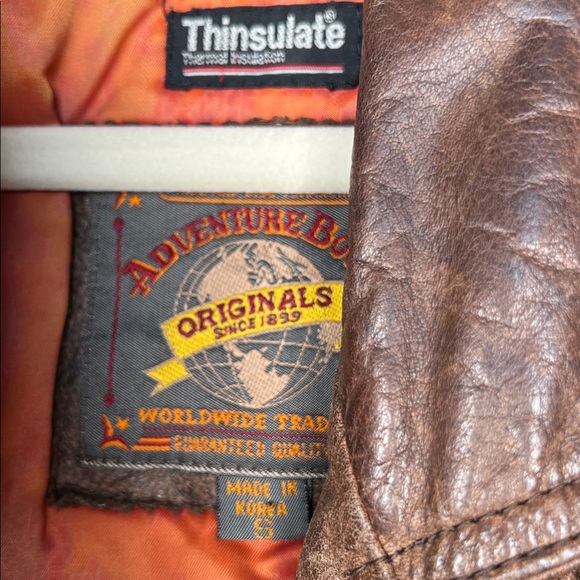 Vintage Brown Leather Adventure Bound Bomber Jacket Size Small with Thinsulate - Picture 2 of 7